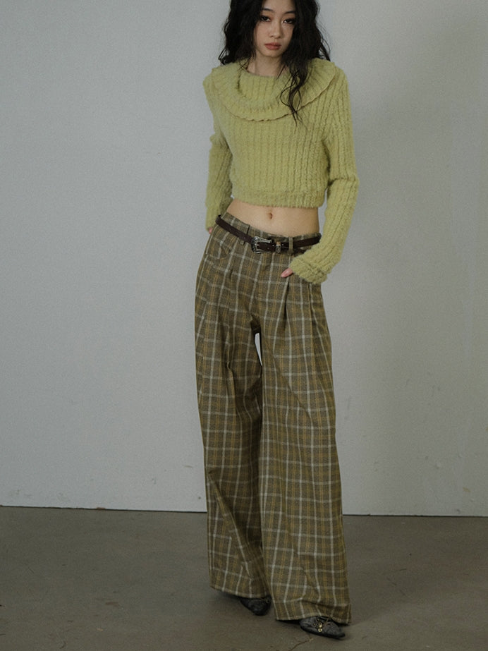Checked Loose Casual Retro Girly Wide-Pants