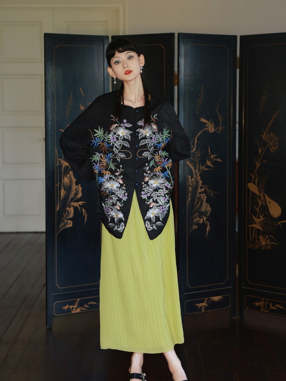 Crumply Pleats Simple Retro Long-Skirt