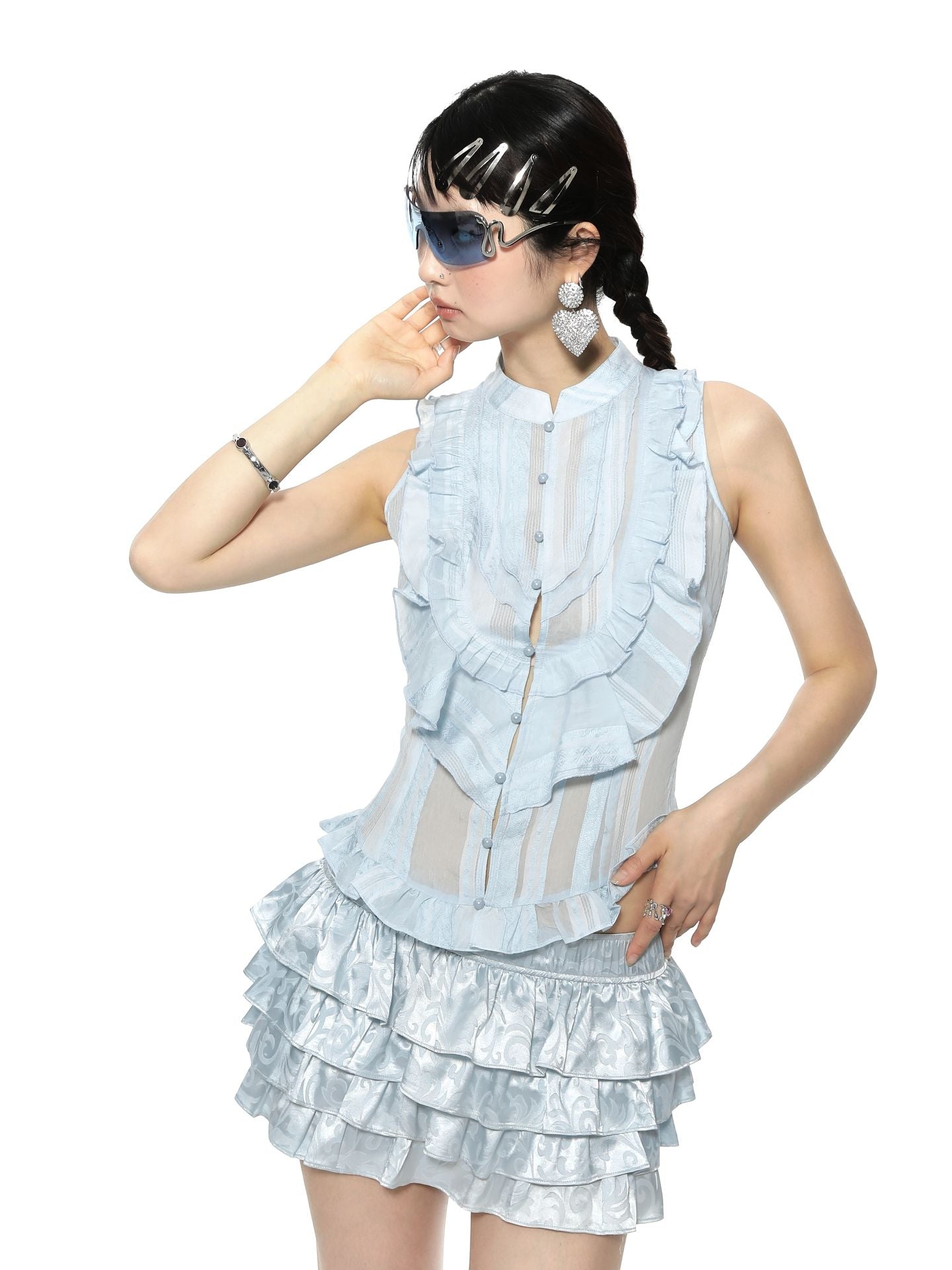 Bloße Schnickschnack schlanke süße Retro -Bluse