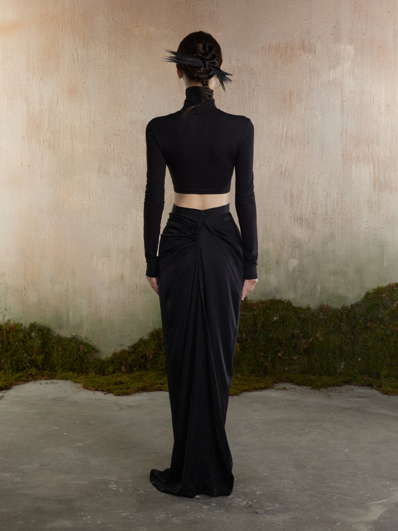 Drape Elegant Smooth Plain Long-Skirt