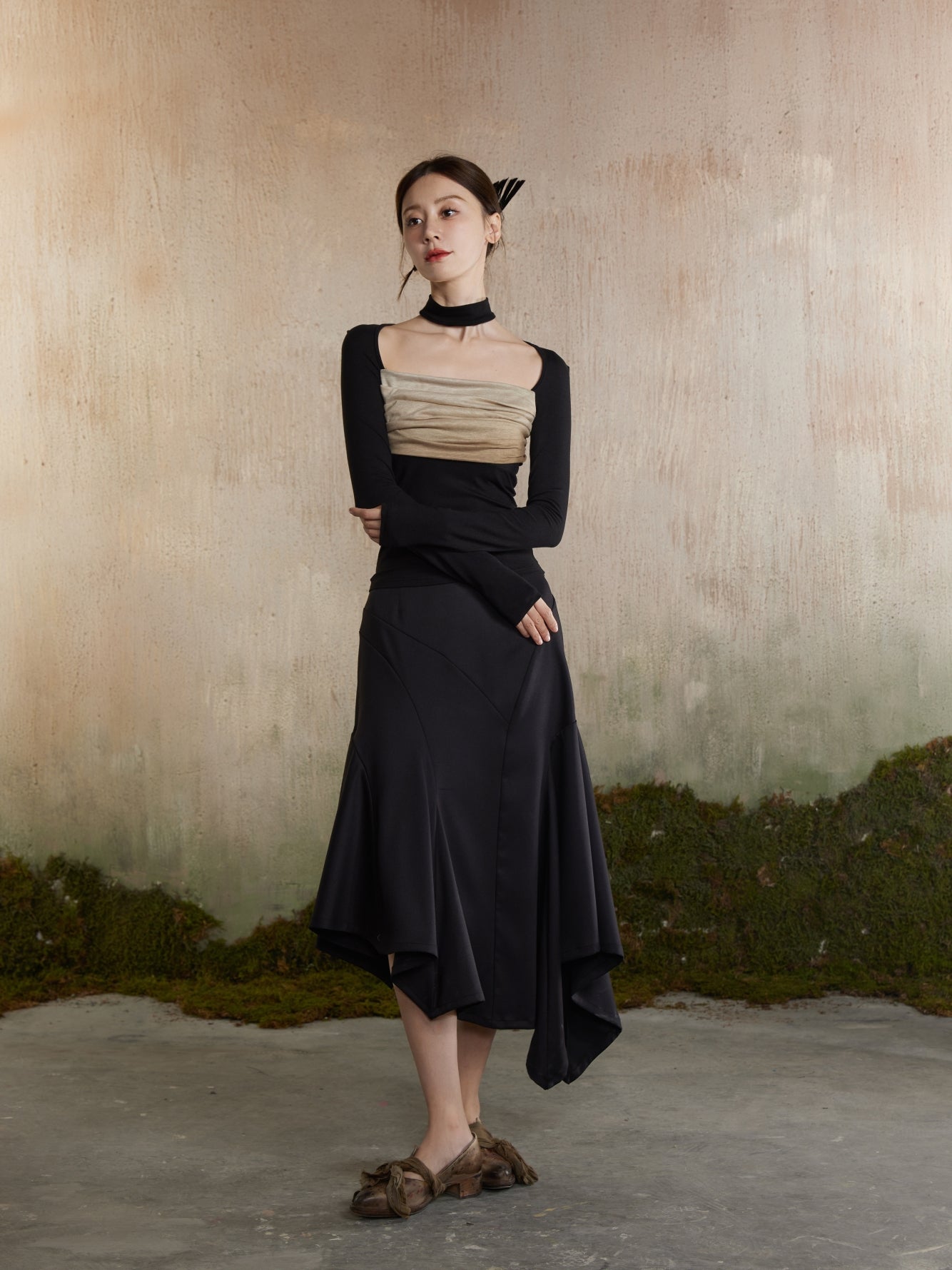 Knit Nichi Bi-Color Slim Classy Tops&Mermaid-Skirt