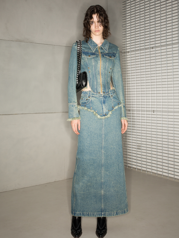 Denim Tassel Nichi Set-Up Tops&Long-Skirt