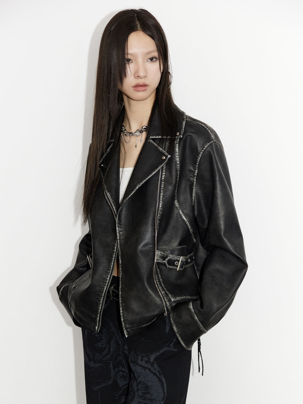 Stitch Oversize Cool Retro Leather-Jacket