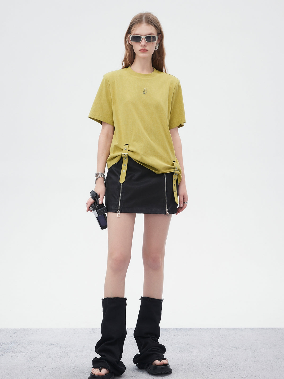 Belt Casual Roll-UP asymmetry Oversize T-Shirt