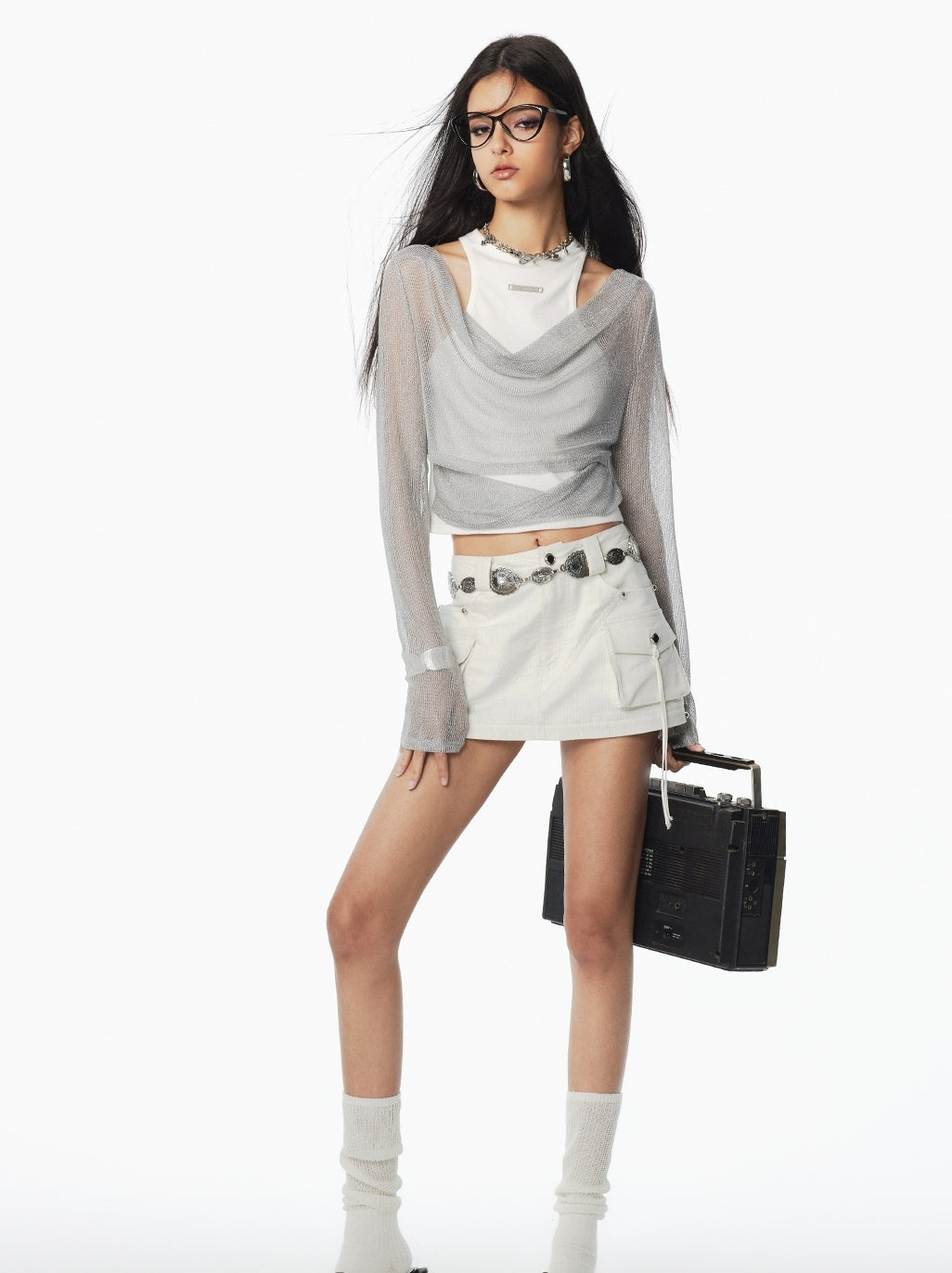 Sheer Drape Layered Nichi Casual Tops