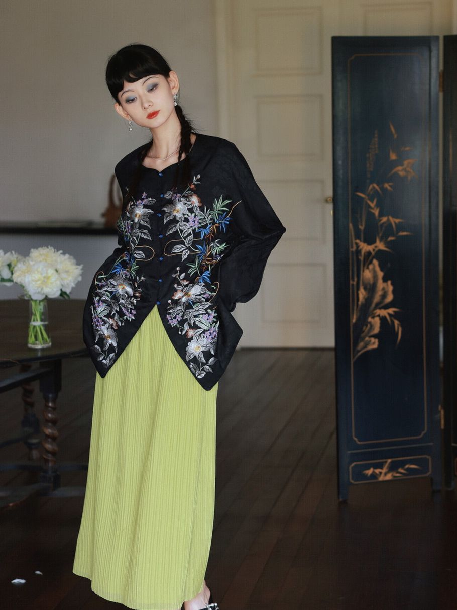 Crumply Pleats Simple Retro Long-Skirt