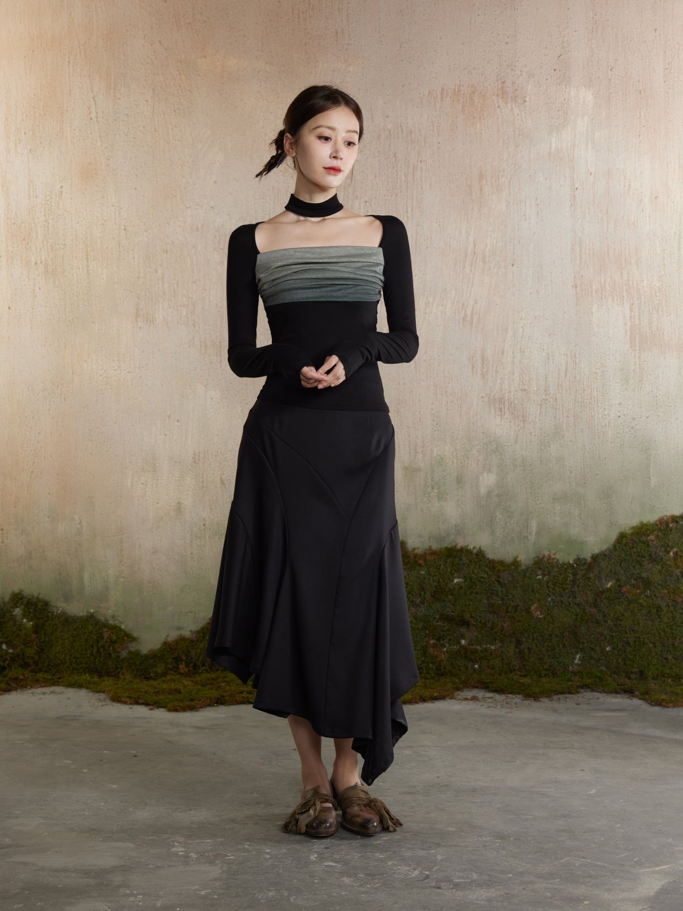 Knit Nichi Bi-Color Slim Classy Tops&Mermaid-Skirt