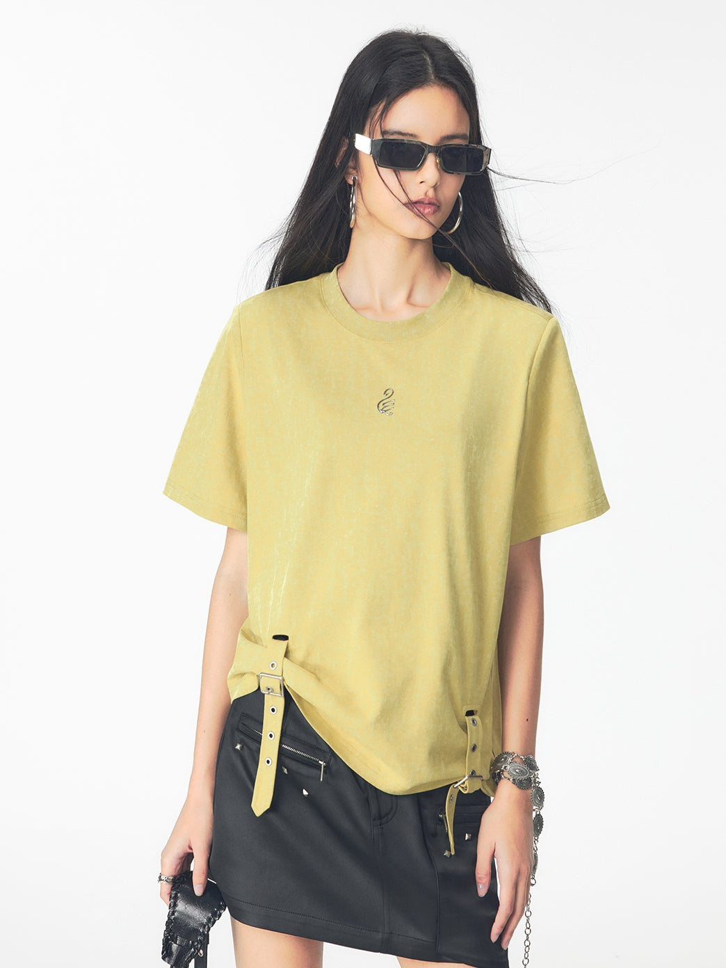 Belt Casual Roll-UP asymmetry Oversize T-Shirt