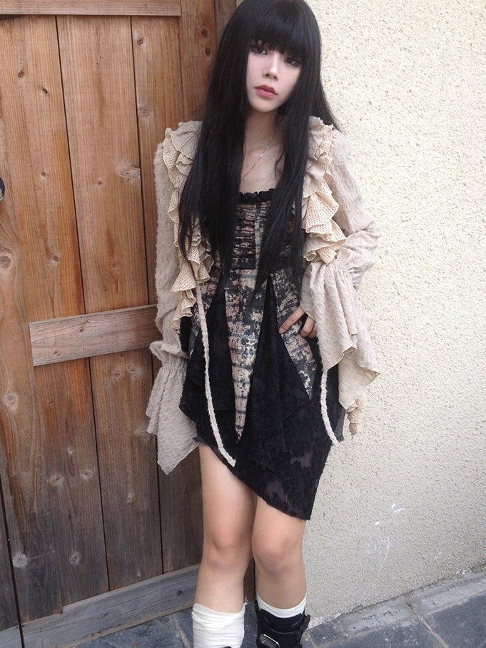 Lace Asymmetry Flare Frill Bare-Top