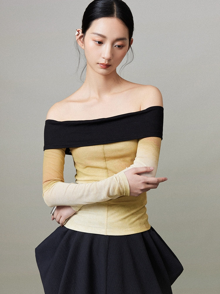타이 염색기 그라데이션 팔 코버 오프 숄더 탑