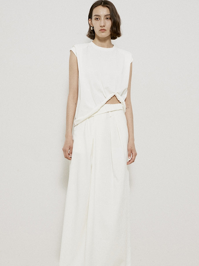 Roll-up ärmellose natürliche Chic Tops