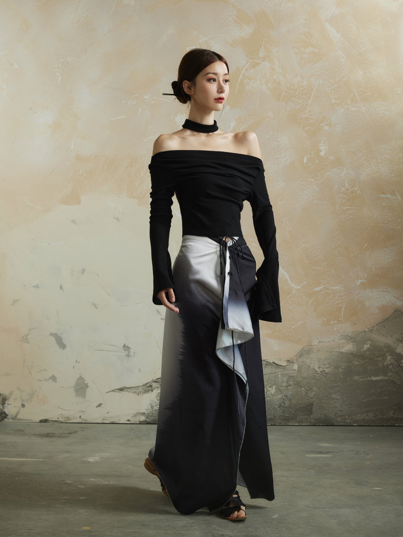 Gradation Speckled Elegant Wrap Nichi Long-Skirt