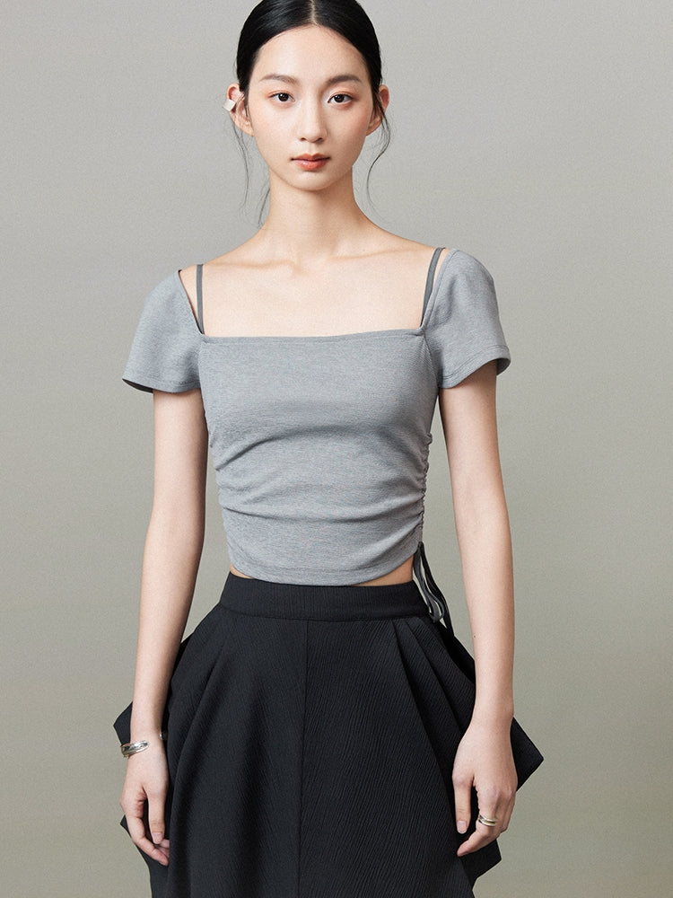 Drawstring Simple Cropped Tops