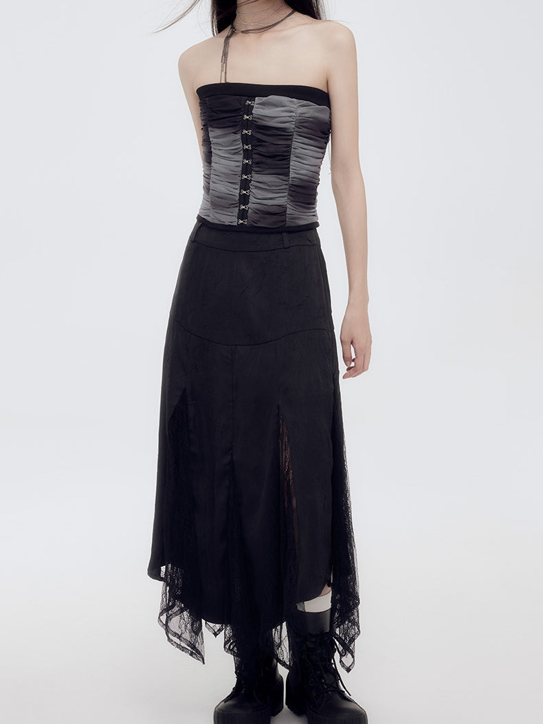 레이스 비대칭 우아한 꽃 긴 스커트