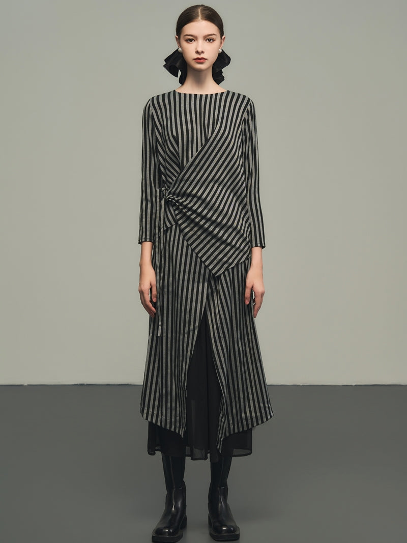 Stripe Wrap Nichi Loose Natural One-Piece