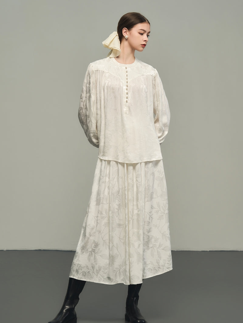 Flauschig klassische Blumensticker Chic Bluse & Long-Scirt