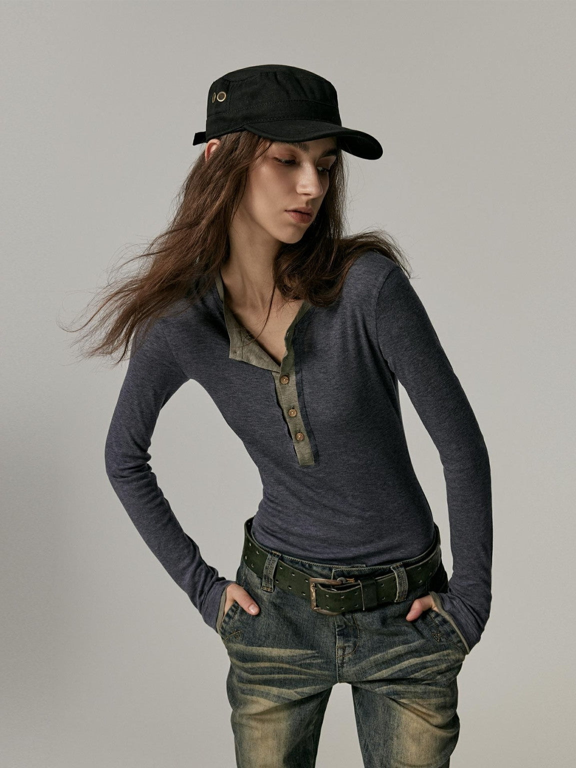 Slim Simple Retro Bi-Color Knit