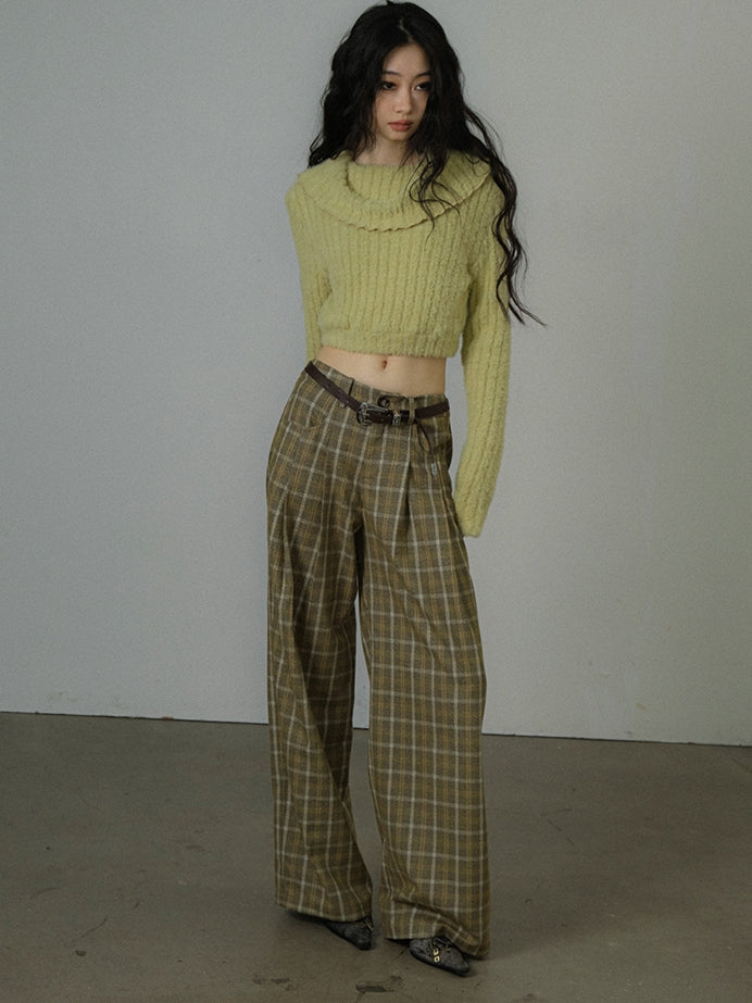 Checked Loose Casual Retro Girly Wide-Pants