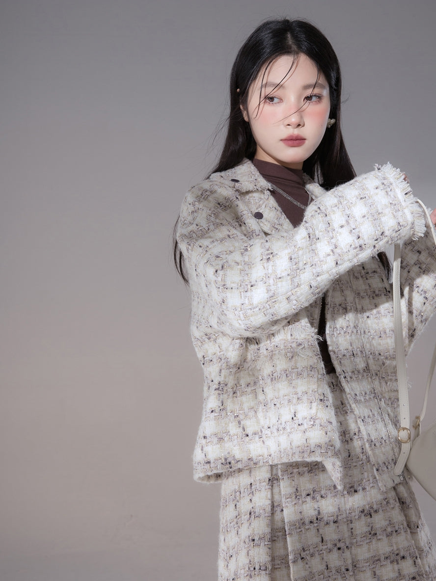 Tweed Suit Chic Wool Oversize Retro Jacket&Skirt