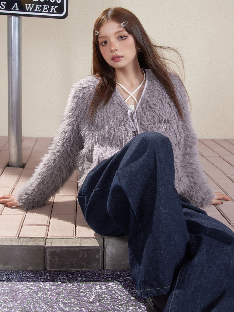 Chic Simple No-Collar Retro Fur-Jacket