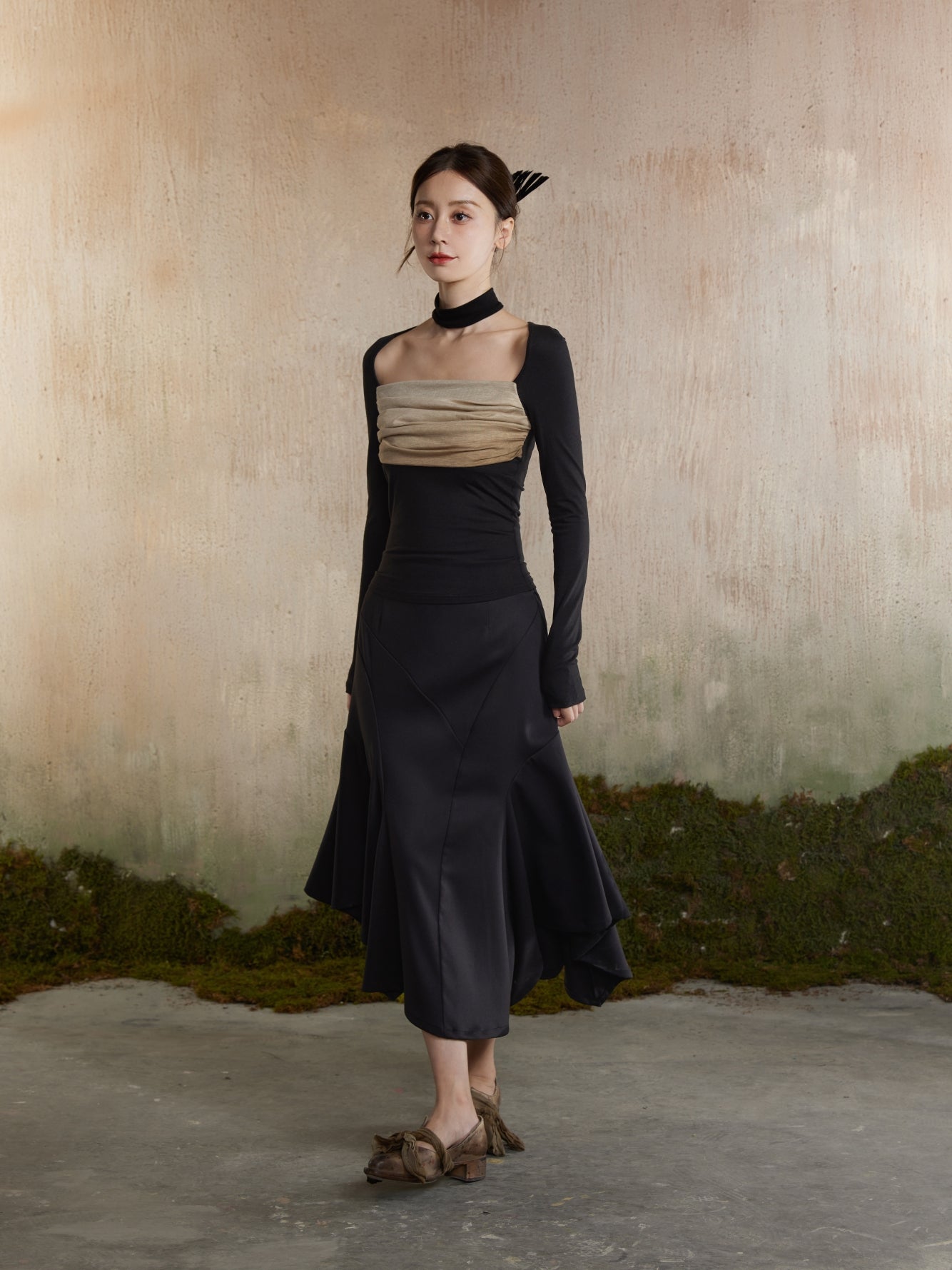 Knit Nichi Bi-Color Slim Classy Tops&Mermaid-Skirt