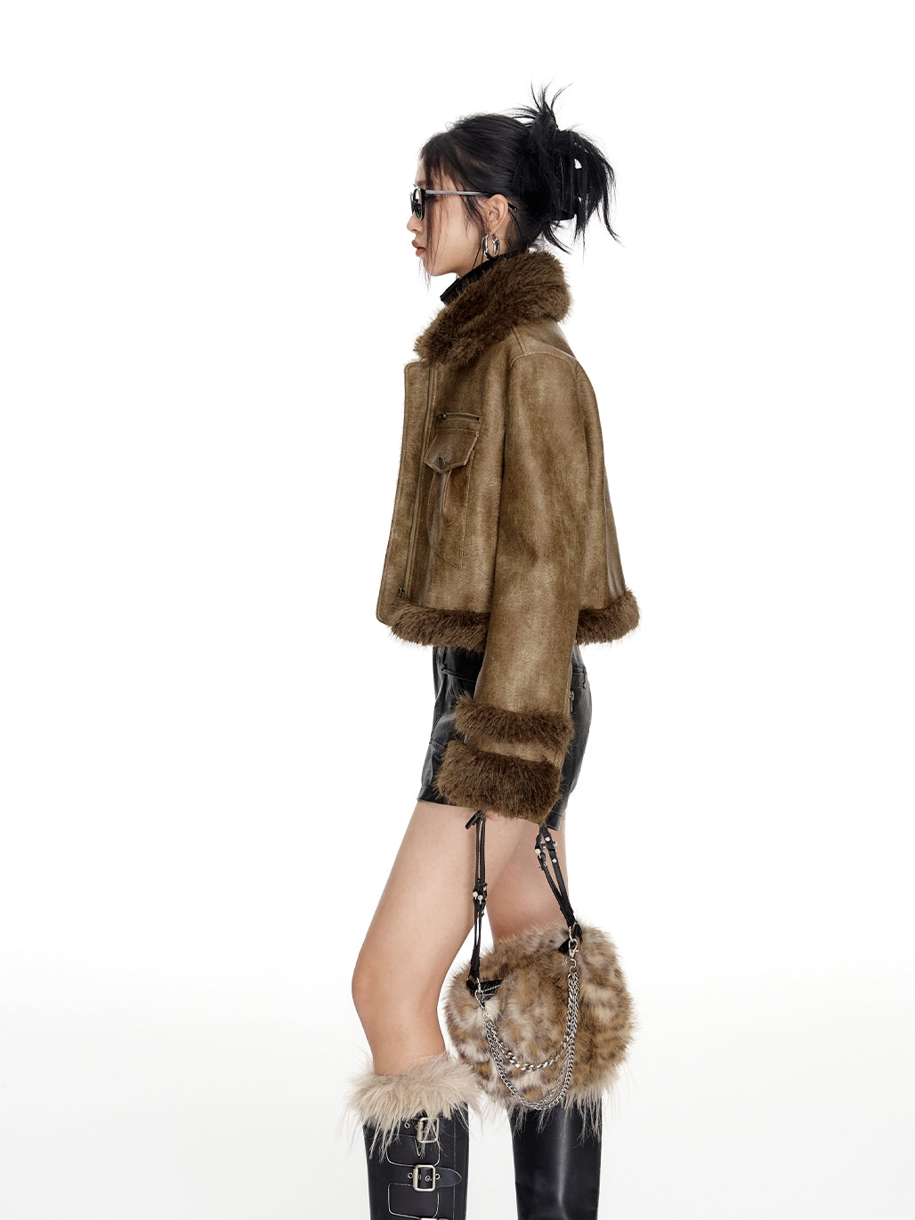 Boa Fur Middle Vintage High-End Leather-Jacket