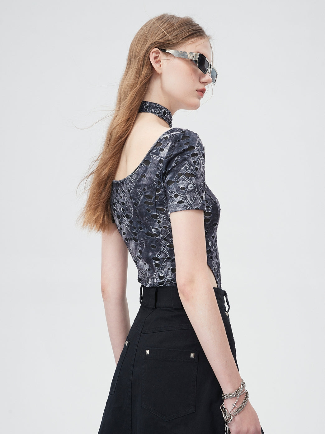 Fake-Denim Unique Damage Body-Suit