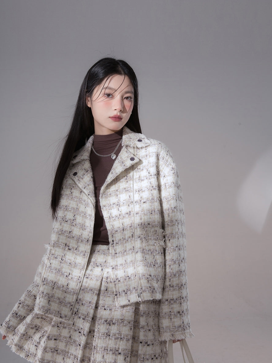 Tweed Suit Chic Wool Oversize Retro Jacket&Skirt