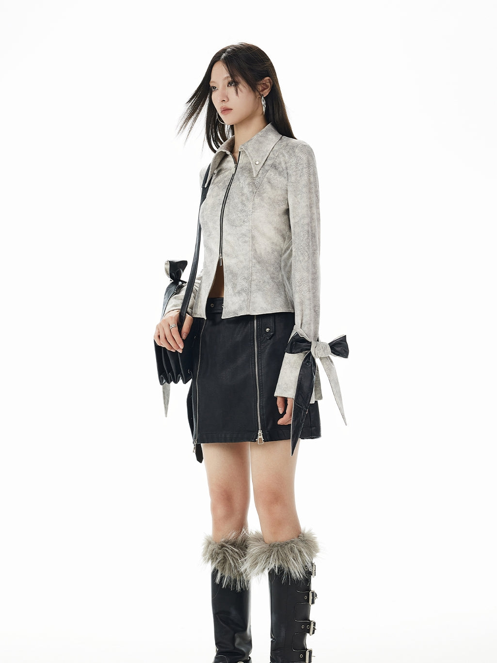 Tie-Dye Letaher Ribbon Nichi Slim Double-Zip Slim Jacket