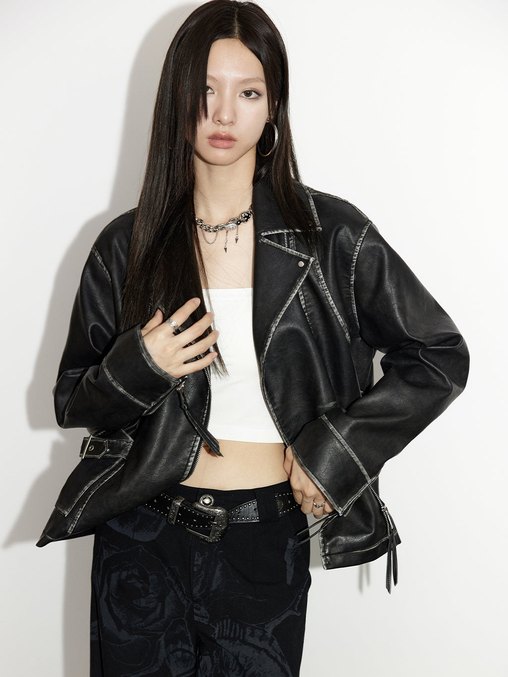 Stitch Oversize Cool Retro Leather-Jacket