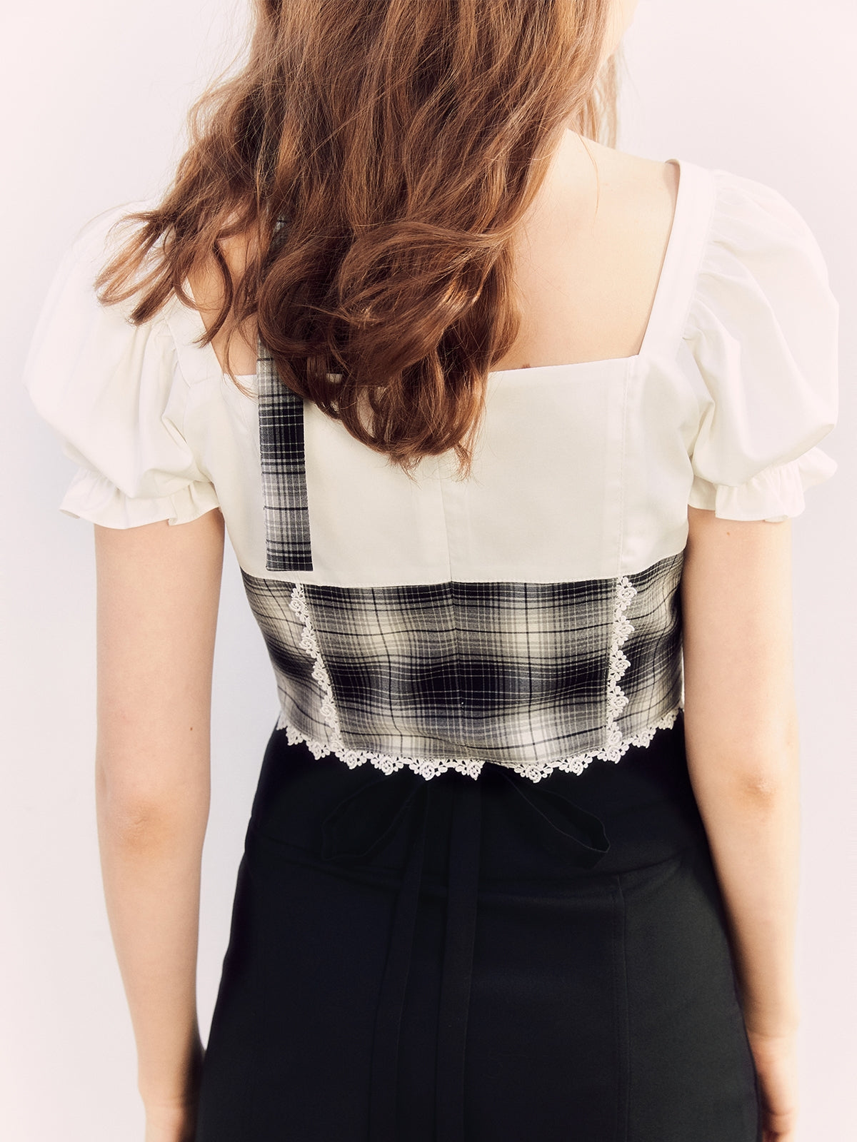 점검 된 레이스 리본 여성용 Bly Blyse & Mini-Skirt