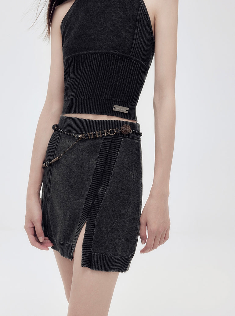 Tops&Mini-Skirt Summer-Knit Casual Set-Up