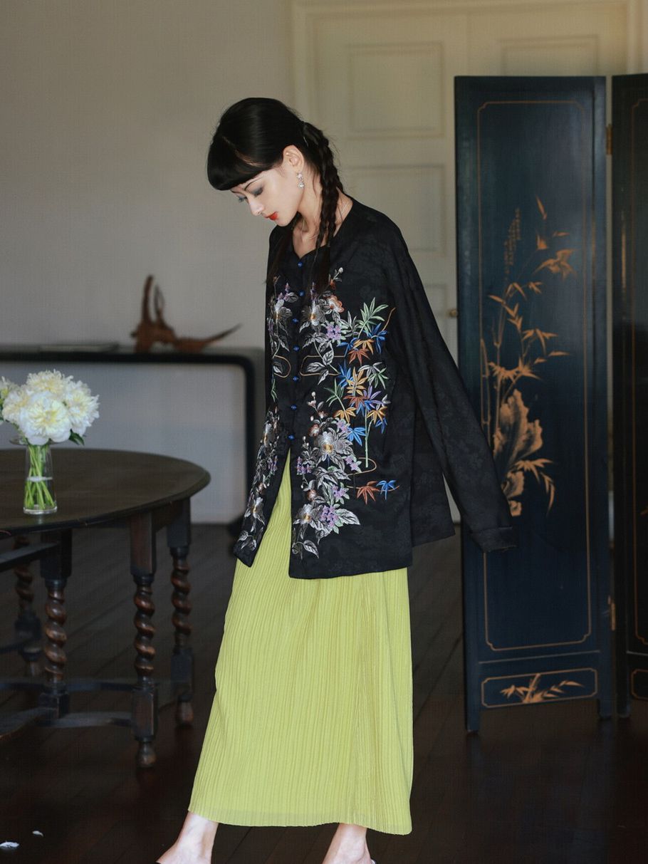 Crumply Pleats Simple Retro Long-Skirt