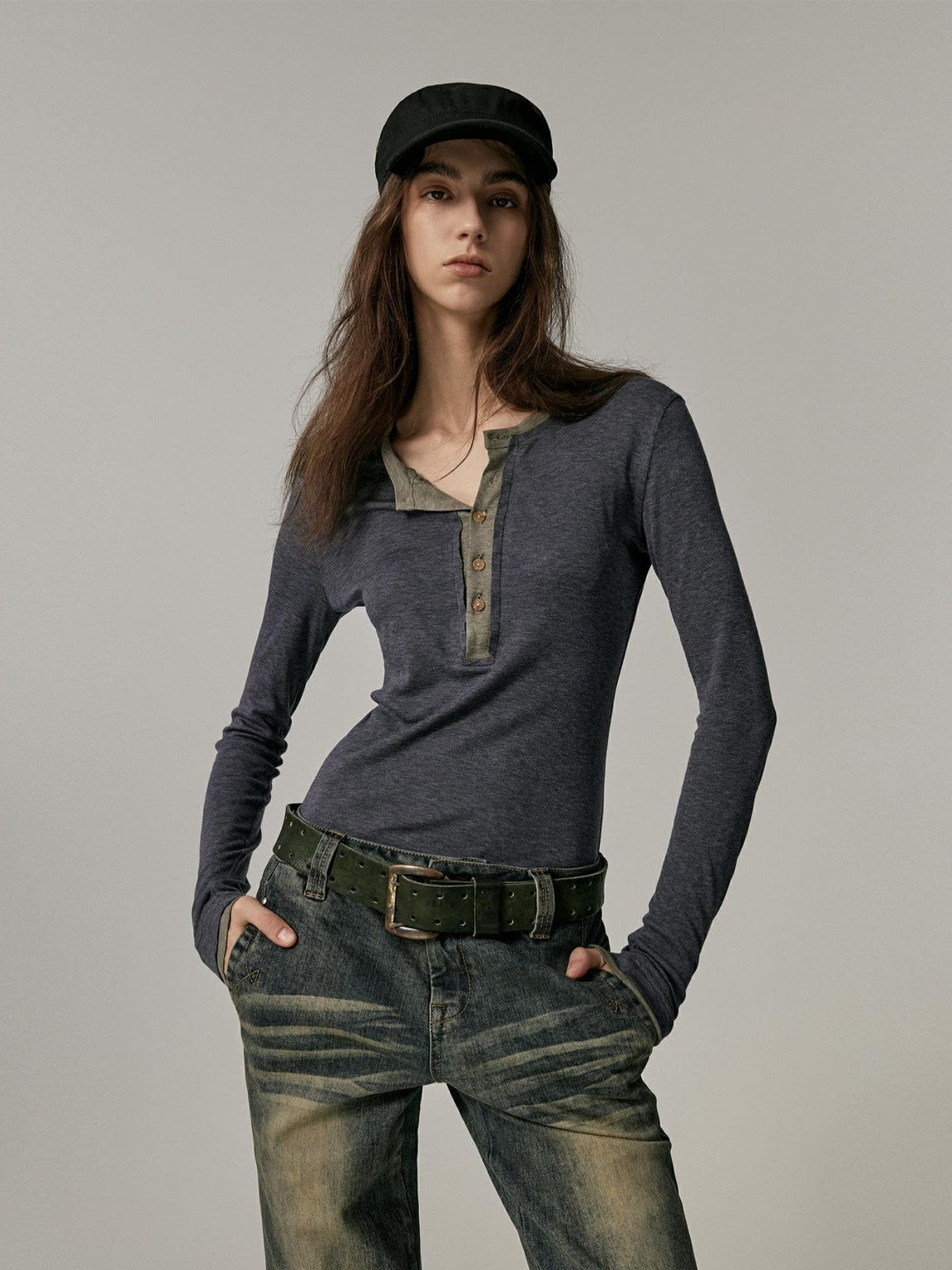 Slim Simple Retro Bi-Color Knit