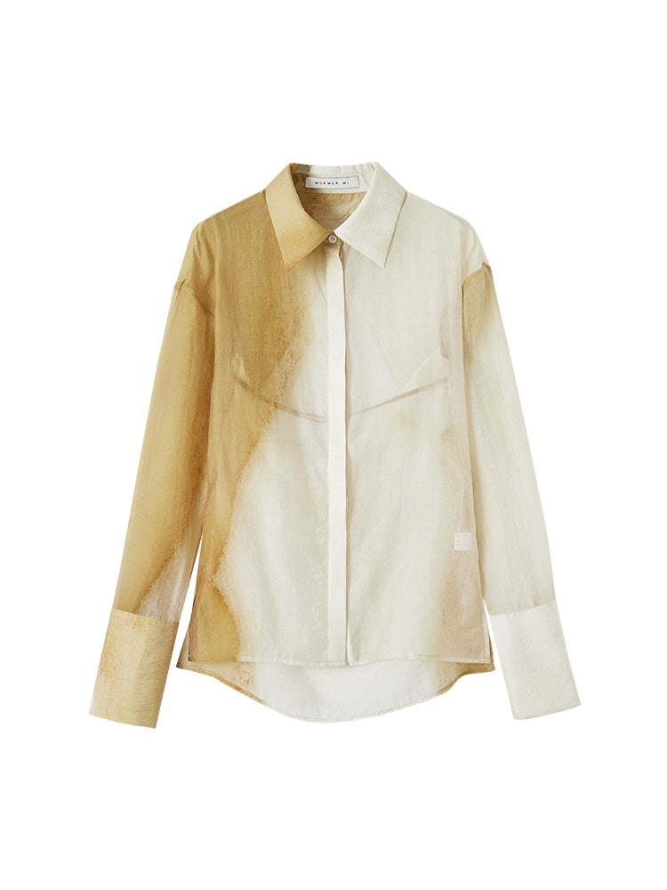 수채화 백 오픈 타이 염색 깎아 지른 대형 셔츠