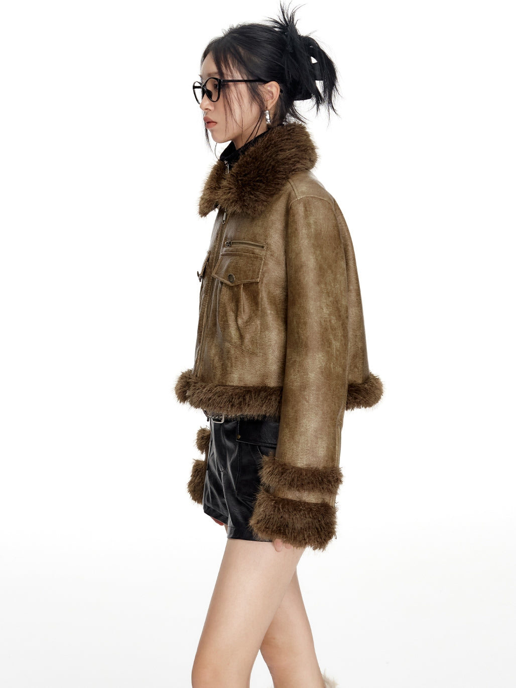 Boa Fur Middle Vintage High-End Leather-Jacket