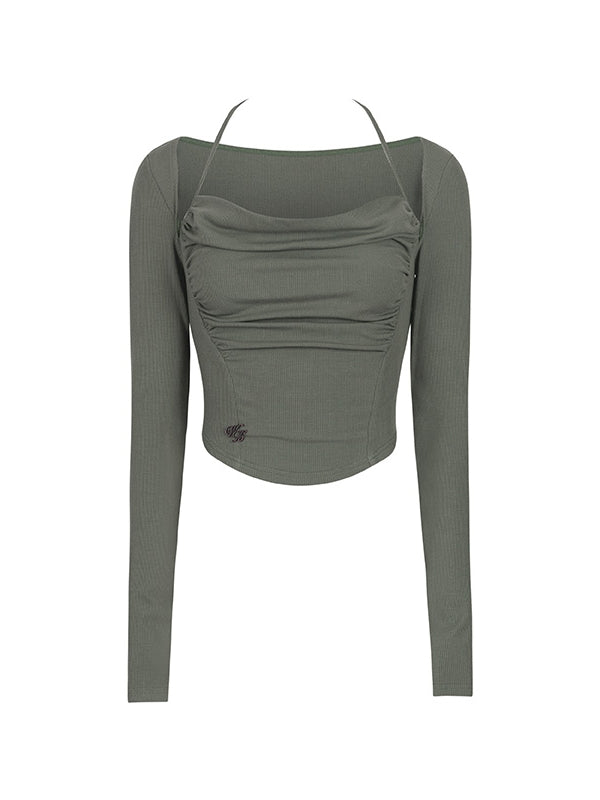 One-Shoulder Gather Short Slim Drape Cutsew