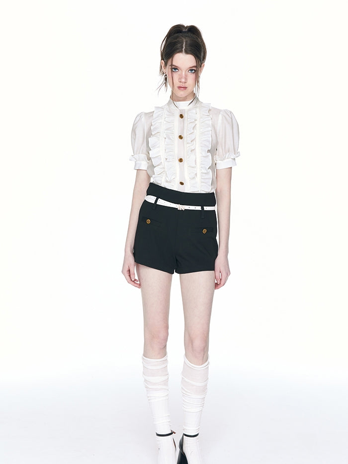 Frill Classy Retro Chic Blouse & Short-Pants