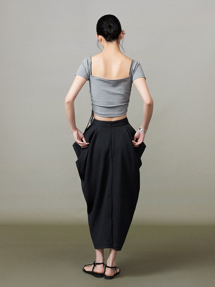 Drawstring Simple Cropped Tops