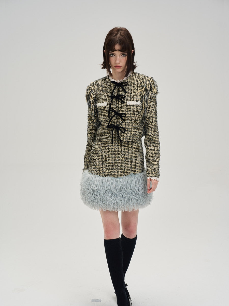 Costume veste en ruban à filet formel et mini-jupe