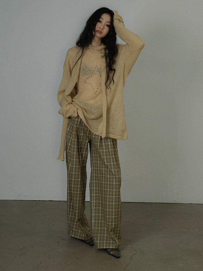 Checked Loose Casual Retro Girly Wide-Pants