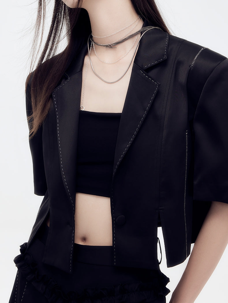 스티치 프릴 CASIAL CASIAL PLAIN JECKED & SHORT-PANTS_SET-UP