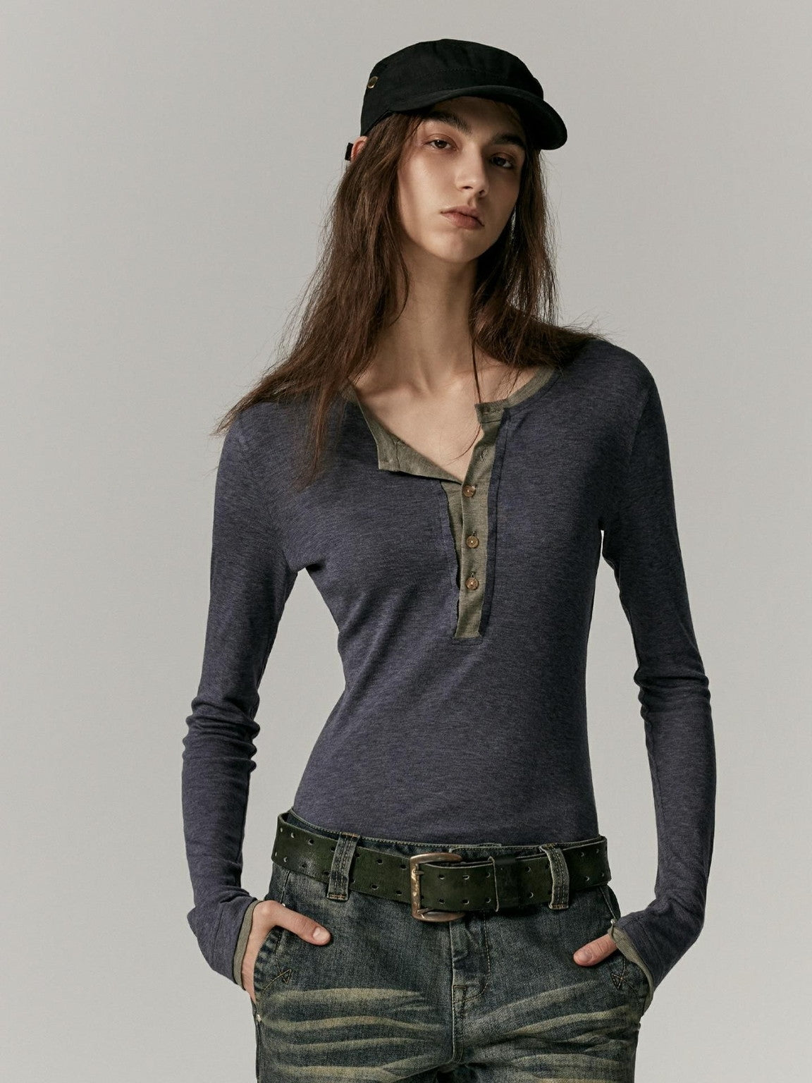 Slim Simple Retro Bi-Color Knit