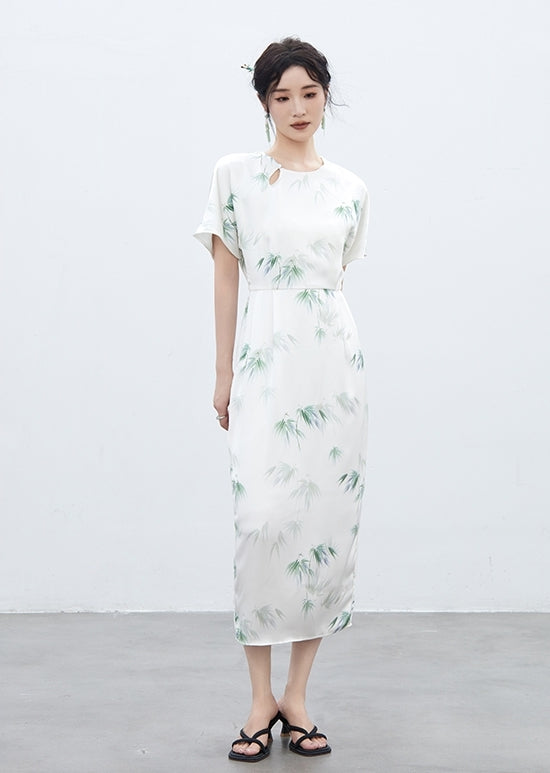 Water-Color Banboo Japanese-Style Retro Long One-Piece