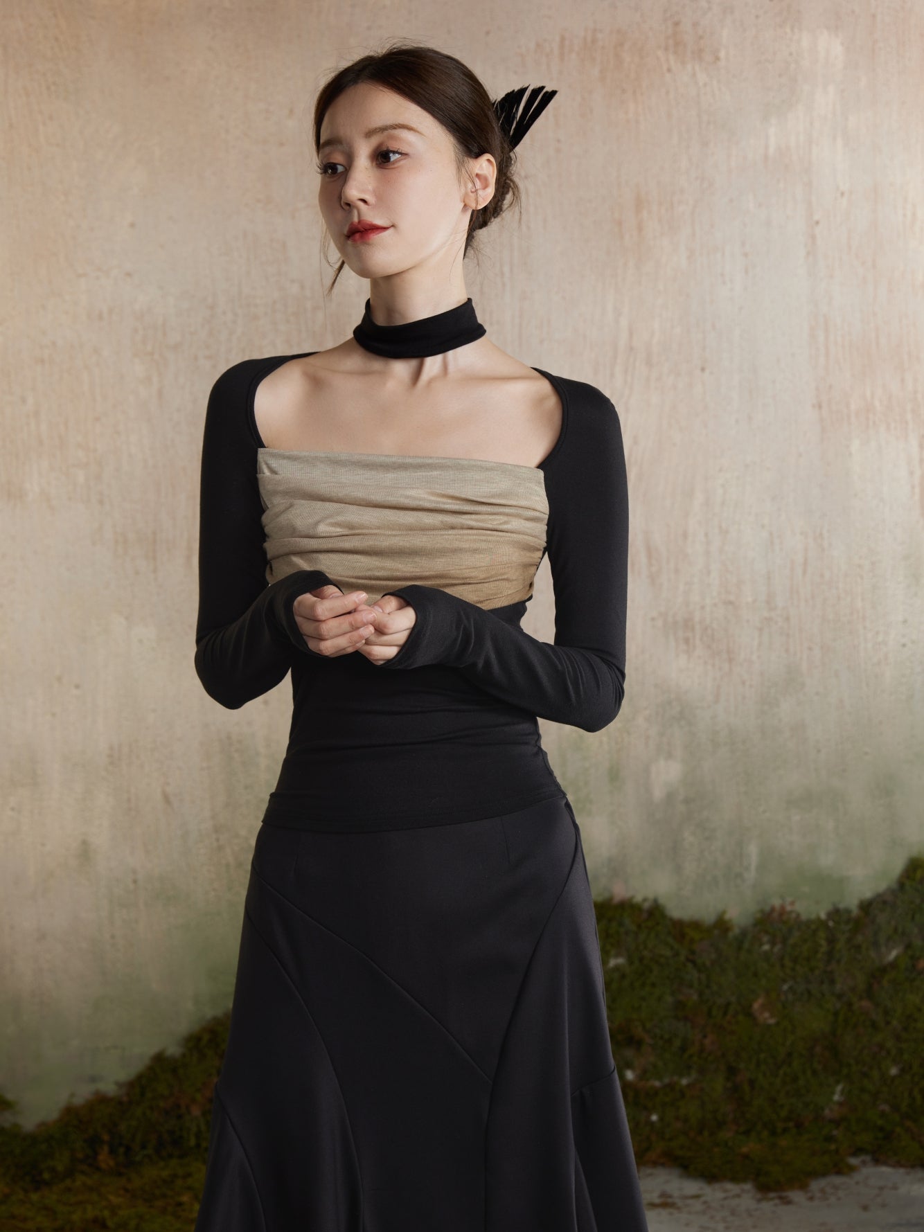 Knit Nichi Bi-Color Slim Classy Tops&Mermaid-Skirt