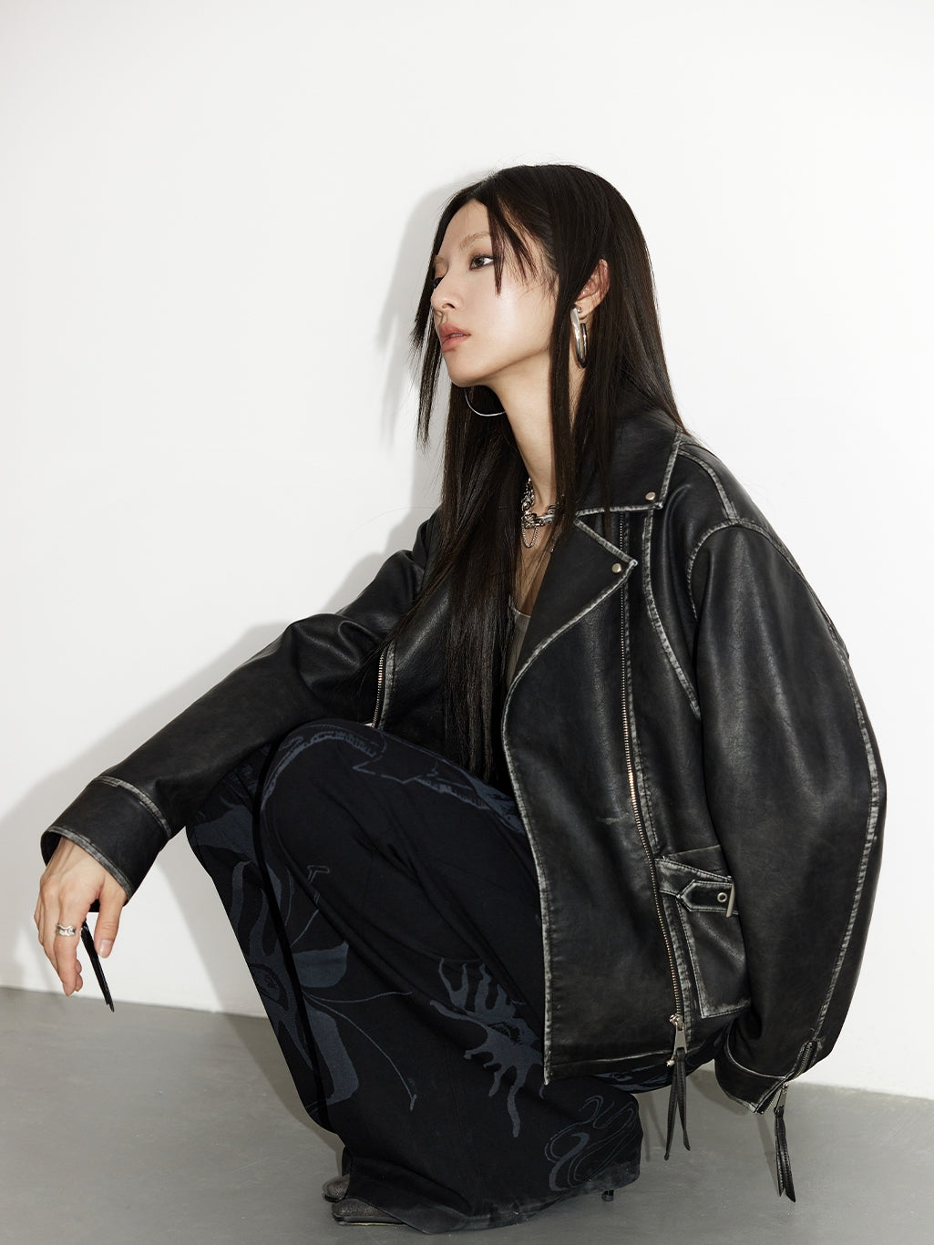 Stitch Oversize Cool Retro Leather-Jacket