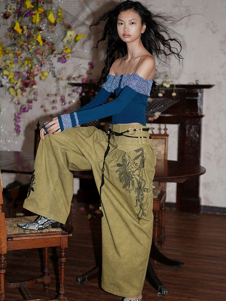 암커버 컬러풀한 오프숄더 지퍼 유니크 니트