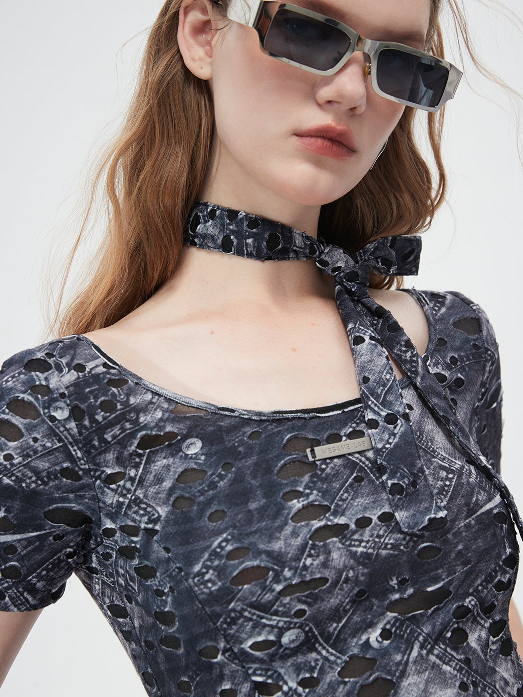 Fake-Denim Unique Damage Body-Suit