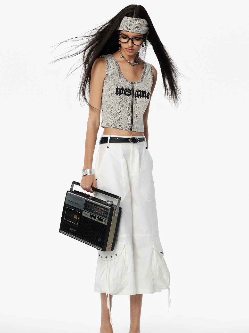 Zip Nichi Sleeveless Retro Stripe Tops