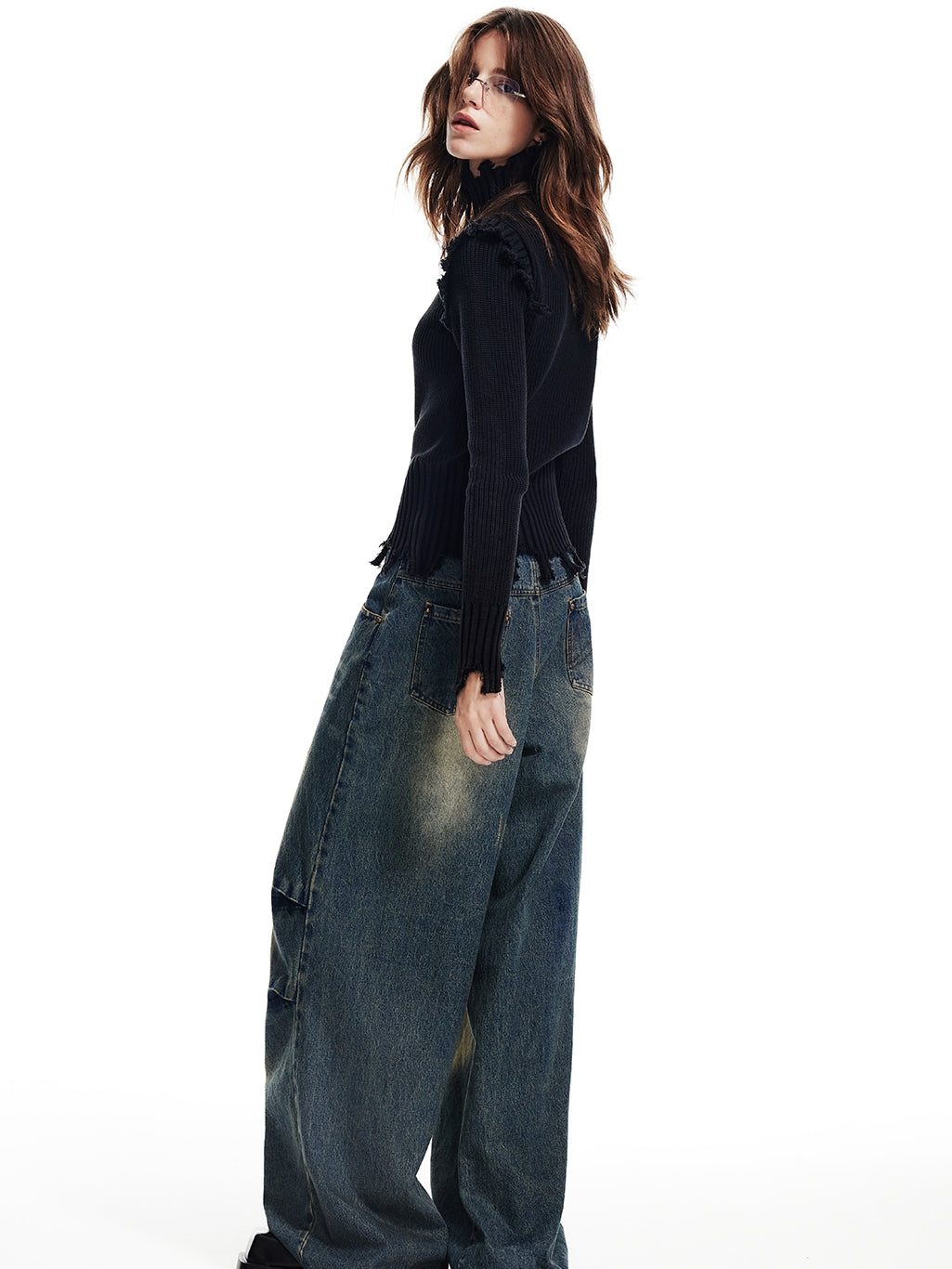 Denim Loose Faded Casual Wide-Pants